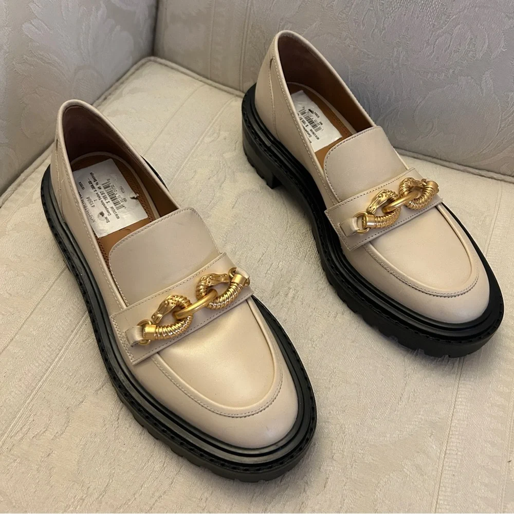 Tory Burch Jessa Equestrian lug sole platform loafers cream size 7 NEW